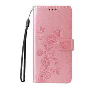 For iPhone 16e Embossed Butterfly Flowers Leather Phone Case(Rose Gold)