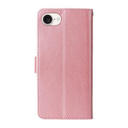 For iPhone 16e Embossed Butterfly Flowers Leather Phone Case(Rose Gold)