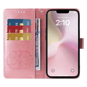 For iPhone 16e Embossed Butterfly Flowers Leather Phone Case(Rose Gold)