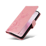 For iPhone 16e Embossed Butterfly Flowers Leather Phone Case(Rose Gold)