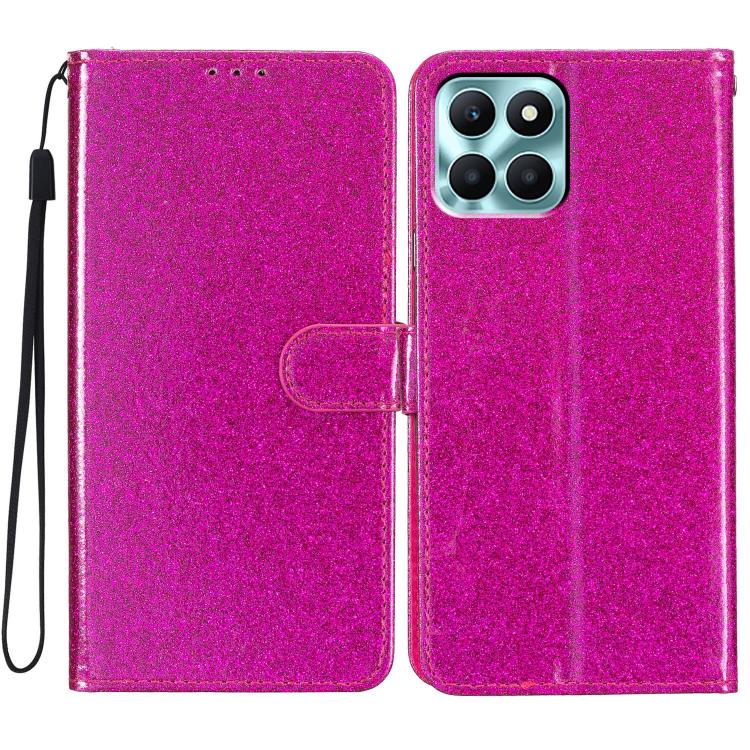 For Honor X6c 4G Glitter Powder Flip Leather Phone Case(Rose Red)