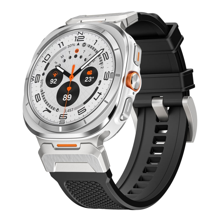For Samsung Galaxy Watch Ultra 47mm / Ultra 2025 Silver Steel Buckle Rubber Quick Release Watch Band(Black)