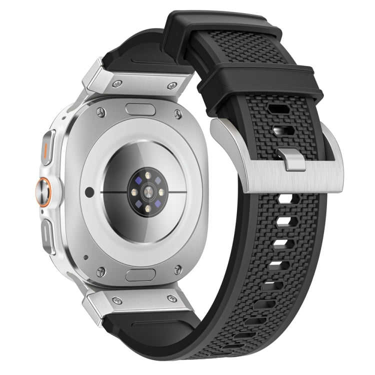 For Samsung Galaxy Watch Ultra 47mm / Ultra 2025 Silver Steel Buckle Rubber Quick Release Watch Band(Black)