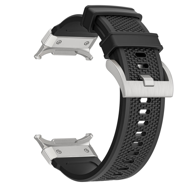 For Samsung Galaxy Watch Ultra 47mm / Ultra 2025 Silver Steel Buckle Rubber Quick Release Watch Band(Black)