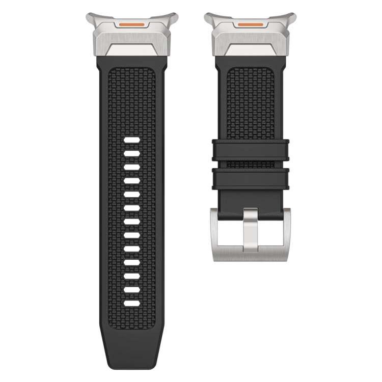 For Samsung Galaxy Watch Ultra 47mm / Ultra 2025 Silver Steel Buckle Rubber Quick Release Watch Band(Black)