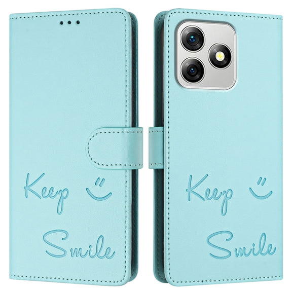 For Ulefone Note 18 Ultra 5G Smile Embossing RFID Leather Phone Case(Mint Green)