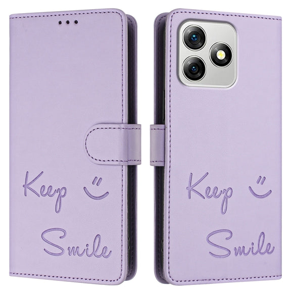 For Ulefone Note 18 Ultra 5G Smile Embossing RFID Leather Phone Case(Light Purple)