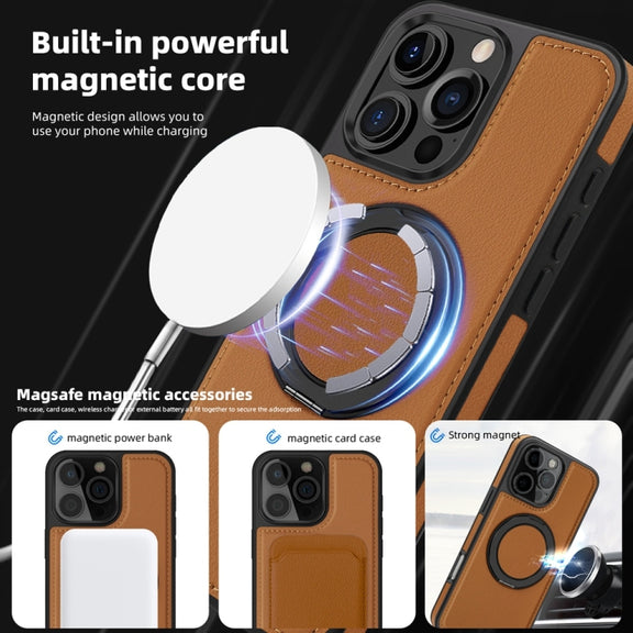 For iPhone 16 Pro Max Yashi 360 Degree Rotating MagSafe Holder Phone Case(Brown)