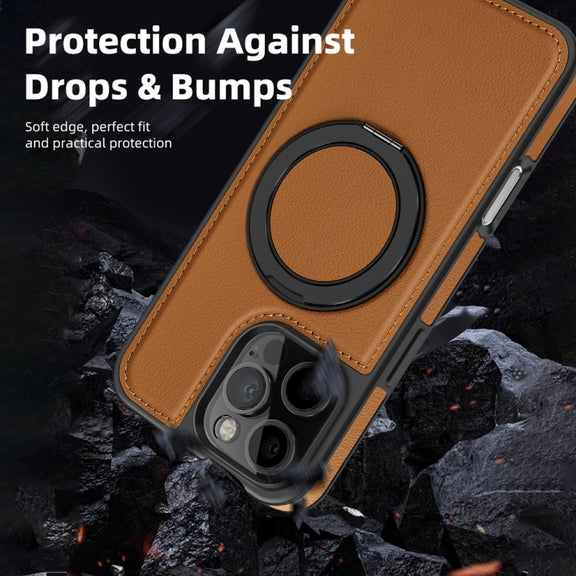 For iPhone 16 Pro Yashi 360 Degree Rotating MagSafe Holder Phone Case(Brown)
