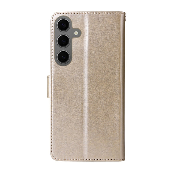 For Samsung Galaxy S25 5G Embossed Butterfly Flowers Leather Phone Case(Gold)