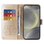 For Samsung Galaxy S25 5G Embossed Butterfly Flowers Leather Phone Case(Gold)