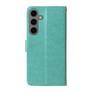 For Samsung Galaxy S25 5G Embossed Butterfly Flowers Leather Phone Case(Green)