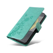 For Samsung Galaxy S25 5G Embossed Butterfly Flowers Leather Phone Case(Green)