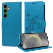 For Samsung Galaxy S25 5G Embossed Butterfly Flowers Leather Phone Case(Blue)