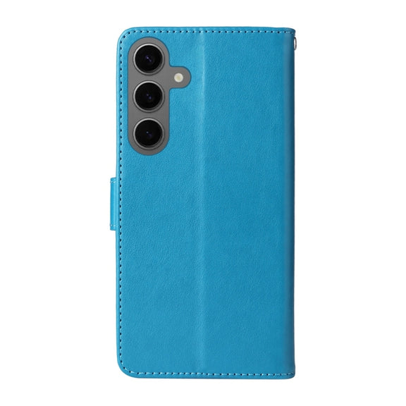 For Samsung Galaxy S25 5G Embossed Butterfly Flowers Leather Phone Case(Blue)