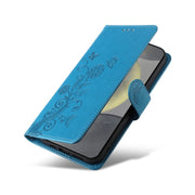 For Samsung Galaxy S25 5G Embossed Butterfly Flowers Leather Phone Case(Blue)