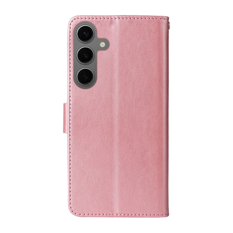 For Samsung Galaxy S25 5G Embossed Butterfly Flowers Leather Phone Case(Rose Gold)
