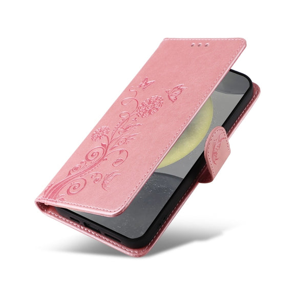 For Samsung Galaxy S25 5G Embossed Butterfly Flowers Leather Phone Case(Rose Gold)