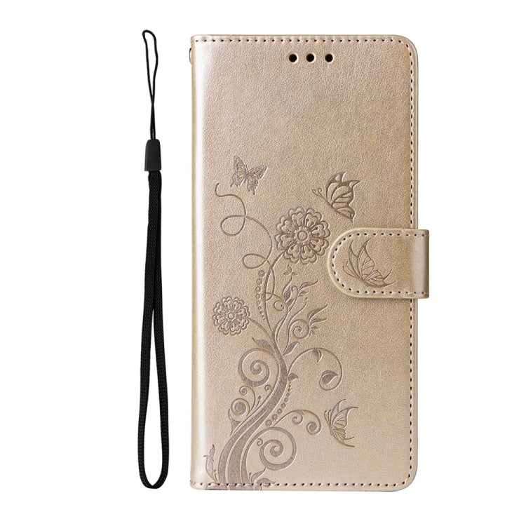 For Samsung Galaxy S25+ 5G Embossed Butterfly Flowers Leather Phone Case(Gold)