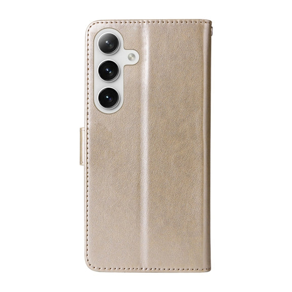 For Samsung Galaxy S25+ 5G Embossed Butterfly Flowers Leather Phone Case(Gold)