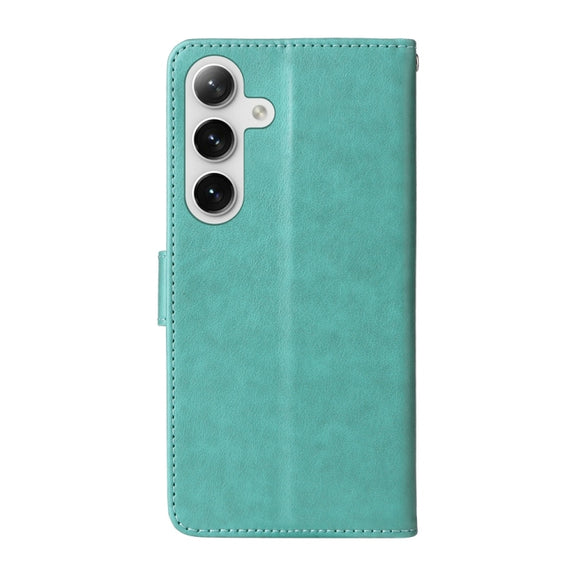 For Samsung Galaxy S25+ 5G Embossed Butterfly Flowers Leather Phone Case(Green)