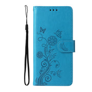 For Samsung Galaxy S25+ 5G Embossed Butterfly Flowers Leather Phone Case(Blue)