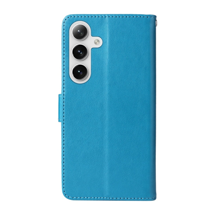 For Samsung Galaxy S25+ 5G Embossed Butterfly Flowers Leather Phone Case(Blue)