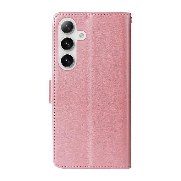 For Samsung Galaxy S25+ 5G Embossed Butterfly Flowers Leather Phone Case(Rose Gold)