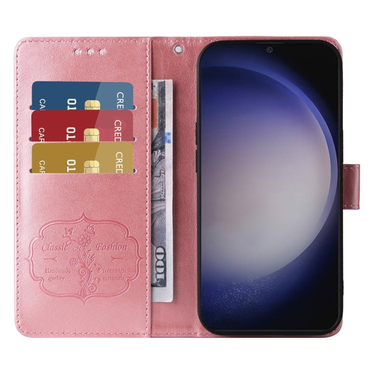 For Samsung Galaxy S25+ 5G Embossed Butterfly Flowers Leather Phone Case(Rose Gold)