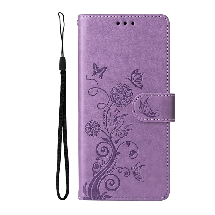For Samsung Galaxy S25 Ultra 5G Embossed Butterfly Flowers Leather Phone Case(Purple)