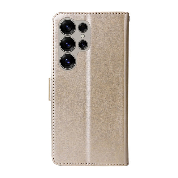 For Samsung Galaxy S25 Ultra 5G Embossed Butterfly Flowers Leather Phone Case(Gold)