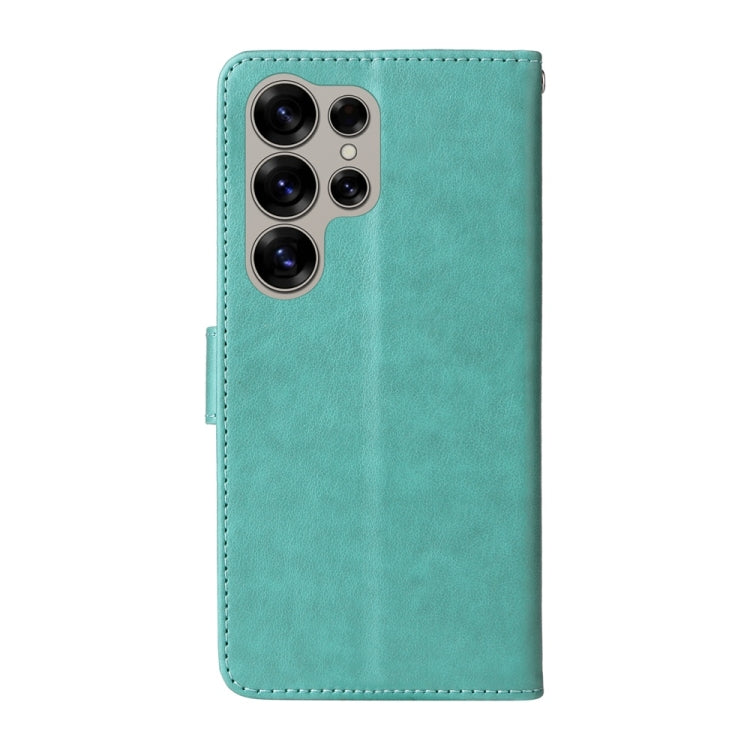 For Samsung Galaxy S25 Ultra 5G Embossed Butterfly Flowers Leather Phone Case(Green)