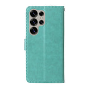 For Samsung Galaxy S25 Ultra 5G Embossed Butterfly Flowers Leather Phone Case(Green)