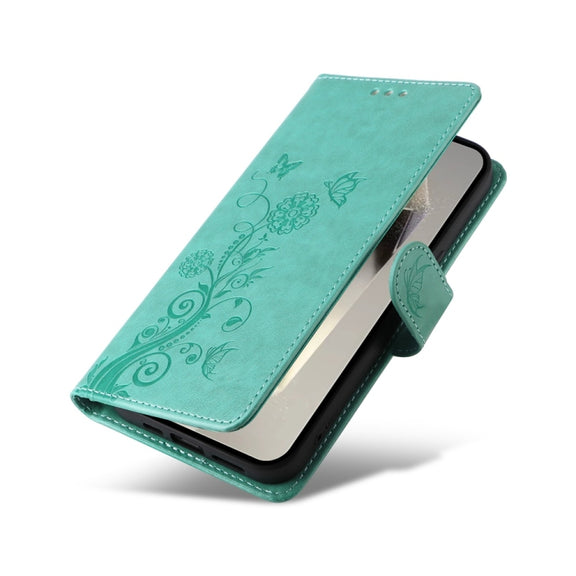 For Samsung Galaxy S25 Ultra 5G Embossed Butterfly Flowers Leather Phone Case(Green)