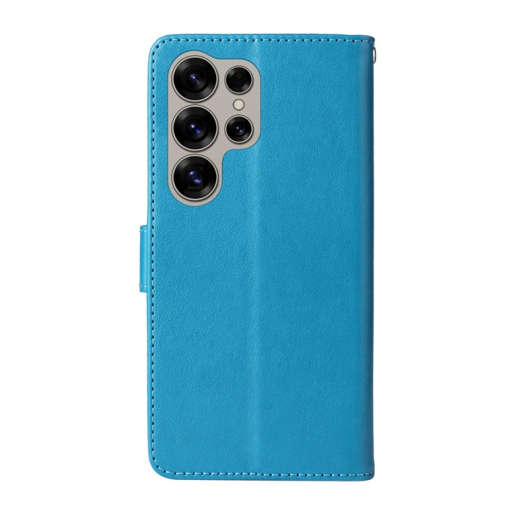 For Samsung Galaxy S25 Ultra 5G Embossed Butterfly Flowers Leather Phone Case(Blue)