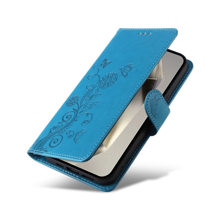 For Samsung Galaxy S25 Ultra 5G Embossed Butterfly Flowers Leather Phone Case(Blue)