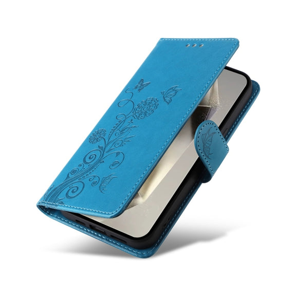 For Samsung Galaxy S25 Ultra 5G Embossed Butterfly Flowers Leather Phone Case(Blue)