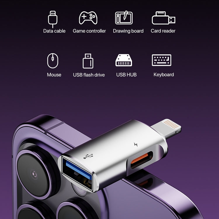 8 Pin to USB, USB-C / Type-C OTG Adapter(Black)