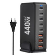 440W GaN USB Power Adapter Travel Charger with 3 x USB, 5 x PD Port, Plug:EU Plug(Black) - free shipping - PMC TechLife - Order now!