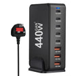 440W GaN USB Power Adapter Travel Charger with 3 x USB, 5 x PD Port, Plug:UK Plug(Black) - Multifunction Charger by PMC TechLife | Online Shopping South Africa | PMC TechLife | Buy Now Pay Later Mobicred