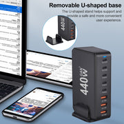 440W GaN USB Power Adapter Travel Charger with 3 x USB, 5 x PD Port, Plug:US Plug(Black)