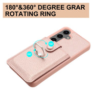 For Samsung Galaxy S25 5G Litchi Texture Drawing Card Bag Ring Holder Phone Case(Black)