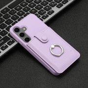 For Samsung Galaxy S25 5G Litchi Texture Drawing Card Bag Ring Holder Phone Case(Purple)