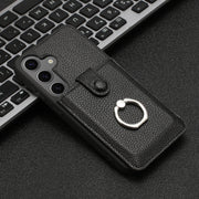 For Samsung Galaxy S25+ 5G Litchi Texture Drawing Card Bag Ring Holder Phone Case(Black)