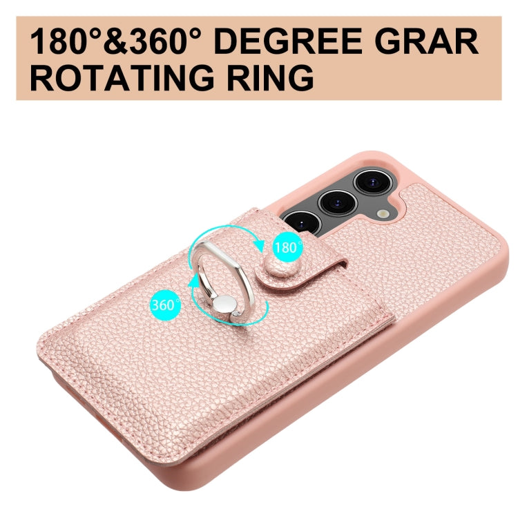 For Samsung Galaxy S25+ 5G Litchi Texture Drawing Card Bag Ring Holder Phone Case(Blue)