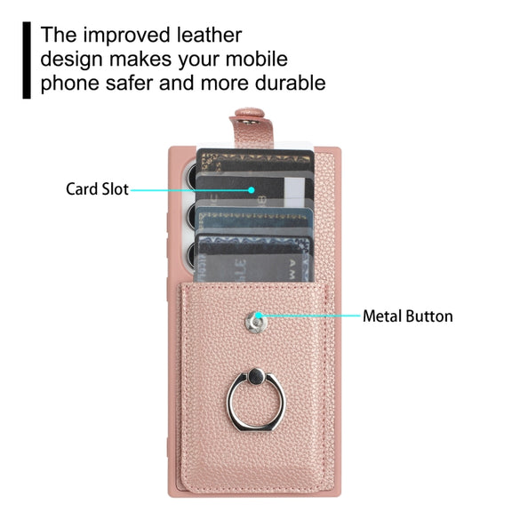 For Samsung Galaxy S25 Ultra 5G Litchi Texture Drawing Card Bag Ring Holder Phone Case(Brown)