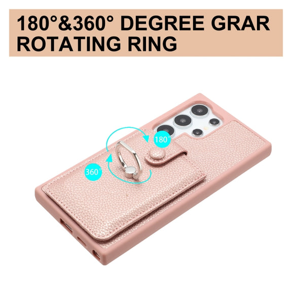 For Samsung Galaxy S25 Ultra 5G Litchi Texture Drawing Card Bag Ring Holder Phone Case(Blue)
