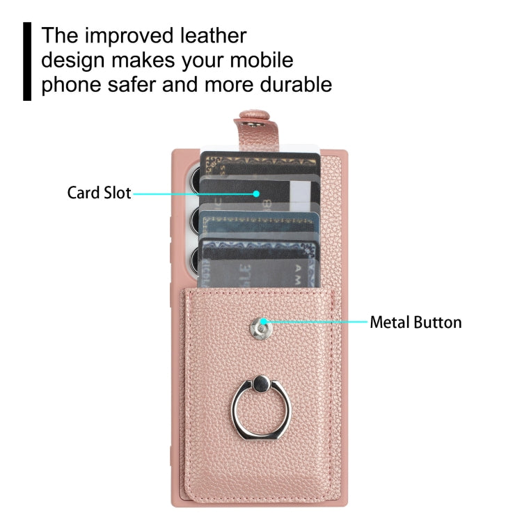 For Samsung Galaxy S25 Ultra 5G Litchi Texture Drawing Card Bag Ring Holder Phone Case(Blue)