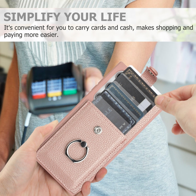 For Samsung Galaxy S25 Ultra 5G Litchi Texture Drawing Card Bag Ring Holder Phone Case(Blue)