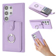 For Samsung Galaxy S25 Ultra 5G Litchi Texture Drawing Card Bag Ring Holder Phone Case(Purple) - Galaxy S25 Ultra 5G Cases by PMC Jewellery | Online Shopping South Africa | PMC Jewellery | Buy Now Pay Later Mobicred